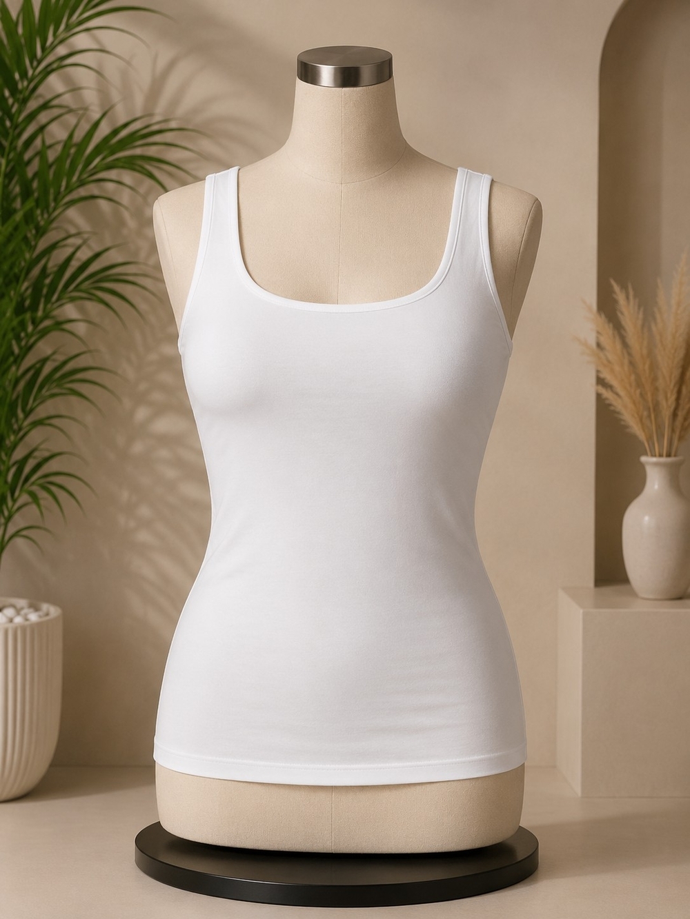 Classic White Scoop Neck Double Layer Camisole Top